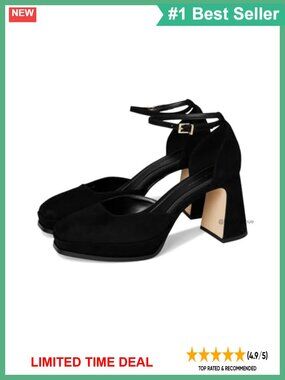 Suede Platform Heeled Sandals Square Toe Ankle Strap Block Heel